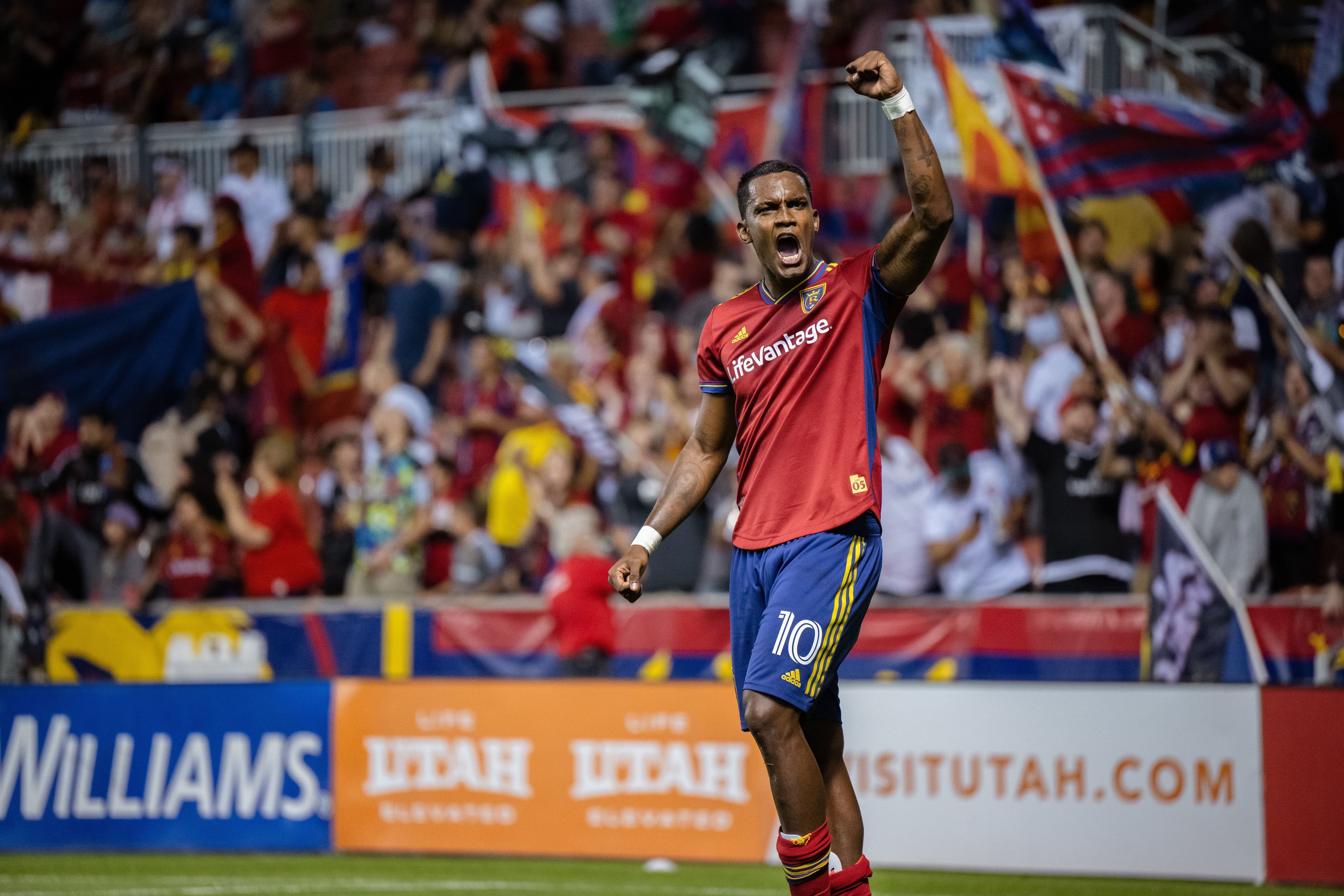 Sergio Cordova celebrating during a match against Vancouver Whitecaps.