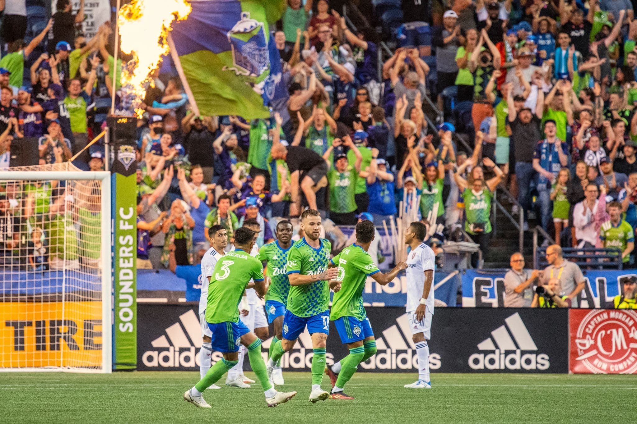 Seattle Sounders score a goal against Real Salt Lake in Seattle.